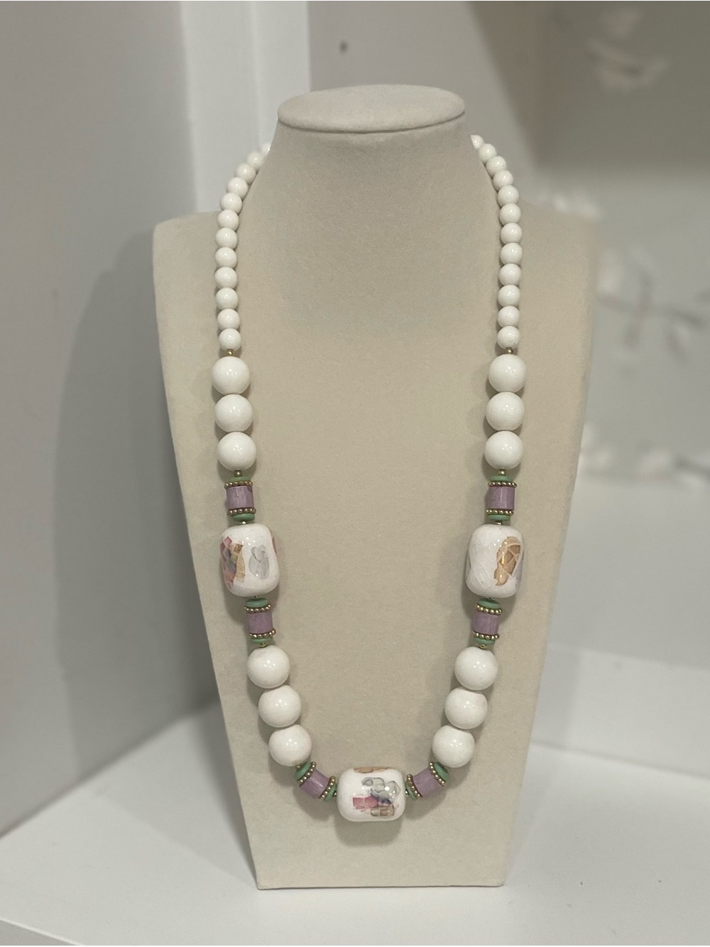 Costume Necklace White Pastel Grandma Cottagecore Shabby Chic Romantic Whimsical